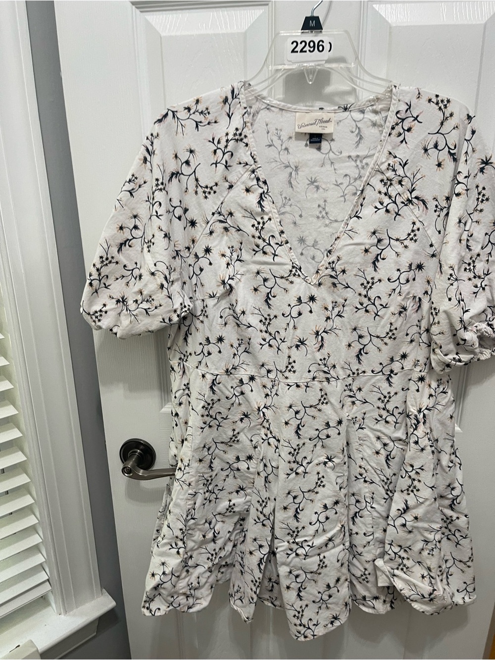 Universal Thread White Mini Dress with Black Floral Vine Print